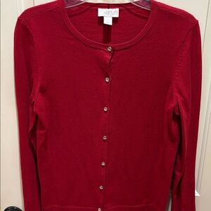 LOFT Cherry Red Button-Up Cardigan